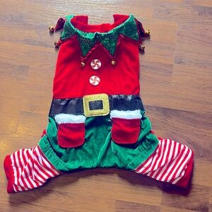 Velour Christmas elf dog outfit